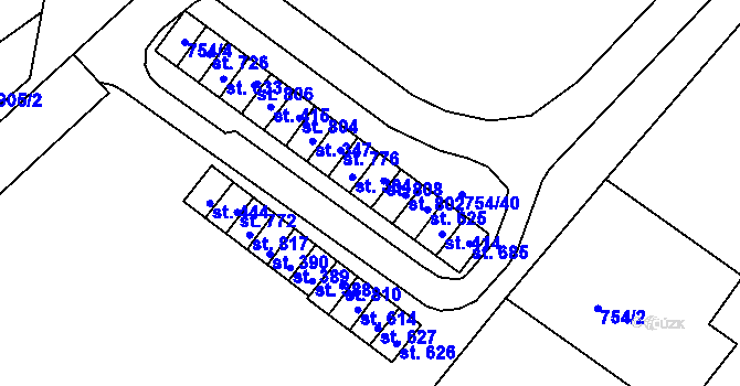 Parcela st. 754/9 v KÚ Únanov, Katastrální mapa