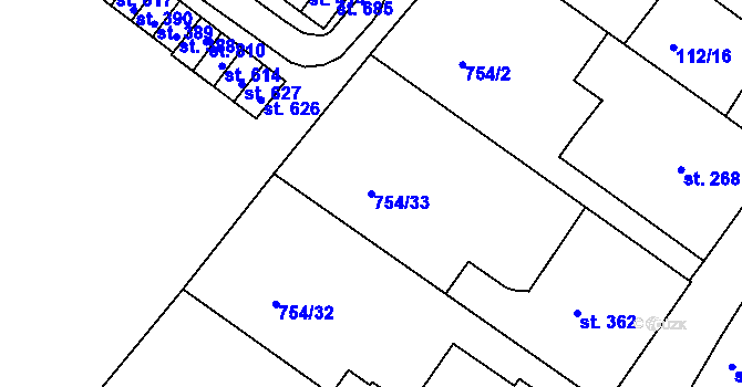 Parcela st. 754/33 v KÚ Únanov, Katastrální mapa