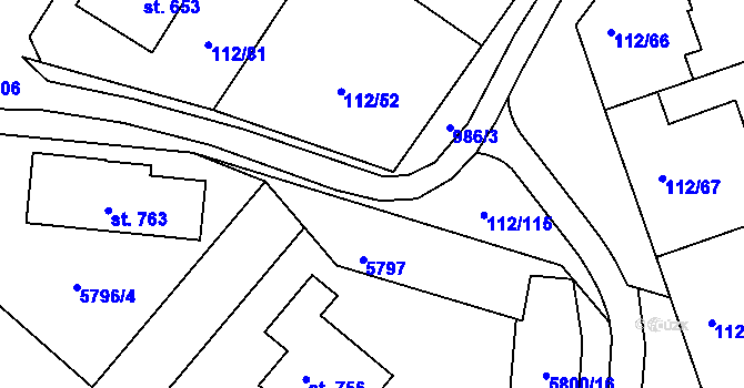 Parcela st. 986/4 v KÚ Únanov, Katastrální mapa