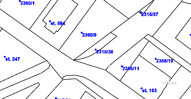 Parcela st. 2315/38 v KÚ Únanov, Katastrální mapa