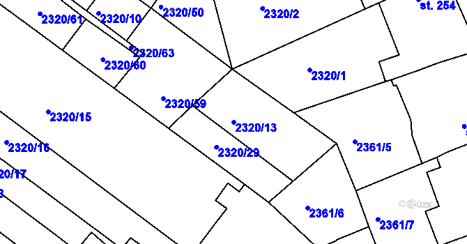 Parcela st. 2320/13 v KÚ Únanov, Katastrální mapa