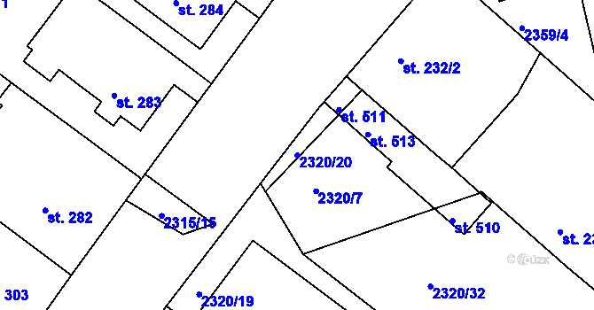 Parcela st. 2320/20 v KÚ Únanov, Katastrální mapa