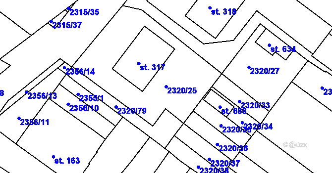 Parcela st. 2320/25 v KÚ Únanov, Katastrální mapa
