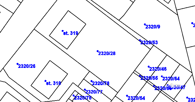 Parcela st. 2320/28 v KÚ Únanov, Katastrální mapa