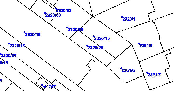 Parcela st. 2320/29 v KÚ Únanov, Katastrální mapa