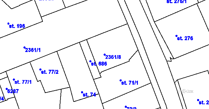 Parcela st. 2361/8 v KÚ Únanov, Katastrální mapa