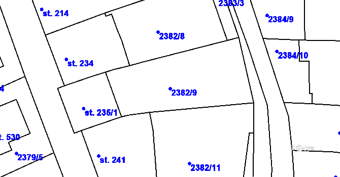 Parcela st. 2382/9 v KÚ Únanov, Katastrální mapa