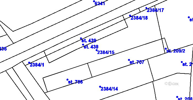 Parcela st. 2384/15 v KÚ Únanov, Katastrální mapa