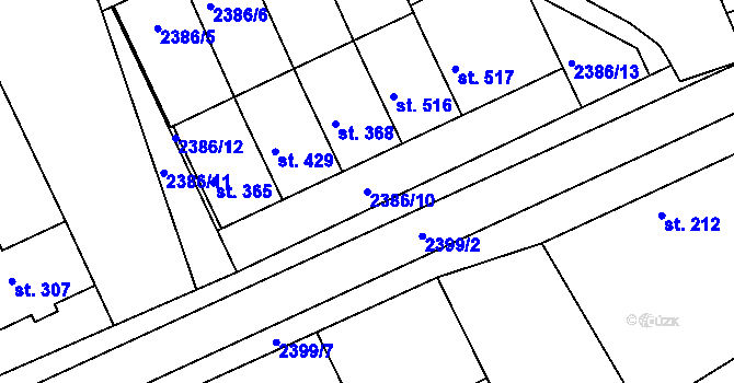Parcela st. 2386/10 v KÚ Únanov, Katastrální mapa
