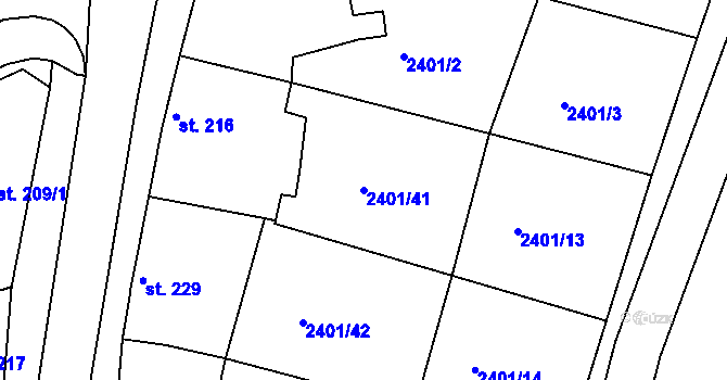 Parcela st. 2401/41 v KÚ Únanov, Katastrální mapa