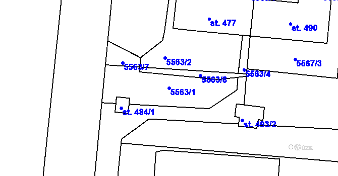 Parcela st. 5563/1 v KÚ Únanov, Katastrální mapa