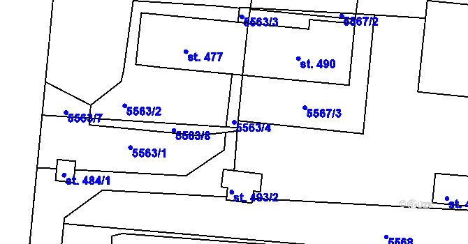 Parcela st. 5563/4 v KÚ Únanov, Katastrální mapa