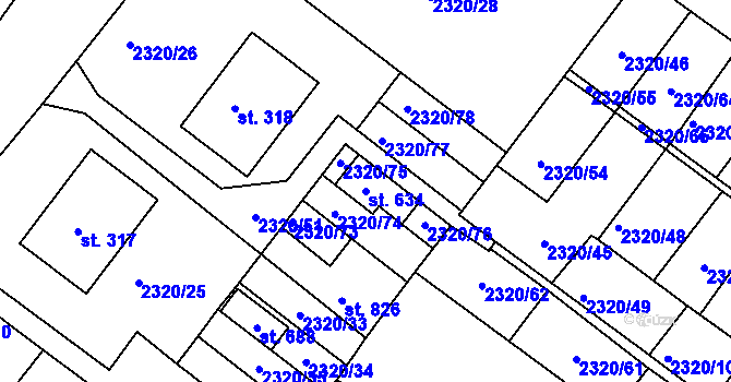 Parcela st. 634 v KÚ Únanov, Katastrální mapa