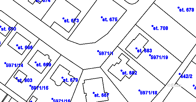 Parcela st. 5971/1 v KÚ Únanov, Katastrální mapa