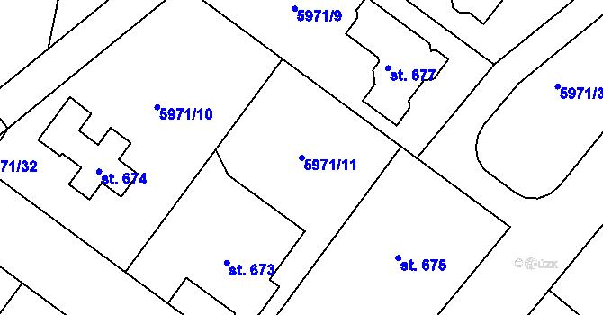 Parcela st. 5971/11 v KÚ Únanov, Katastrální mapa