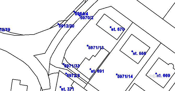 Parcela st. 5971/13 v KÚ Únanov, Katastrální mapa