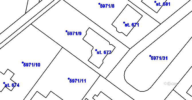 Parcela st. 677 v KÚ Únanov, Katastrální mapa