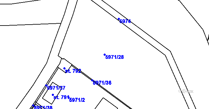 Parcela st. 5971/28 v KÚ Únanov, Katastrální mapa