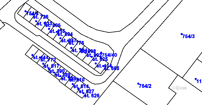 Parcela st. 754/40 v KÚ Únanov, Katastrální mapa