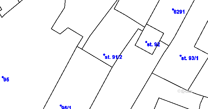 Parcela st. 91/2 v KÚ Únanov, Katastrální mapa