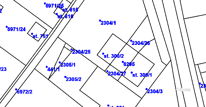 Parcela st. 300/2 v KÚ Únanov, Katastrální mapa