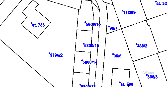 Parcela st. 5800/15 v KÚ Únanov, Katastrální mapa