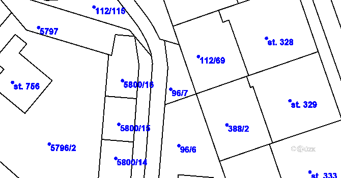 Parcela st. 96/7 v KÚ Únanov, Katastrální mapa