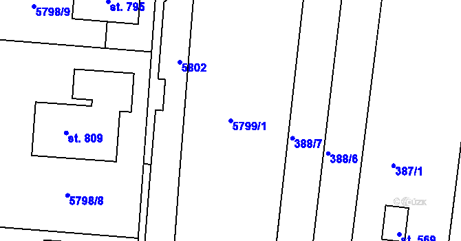 Parcela st. 5799/1 v KÚ Únanov, Katastrální mapa