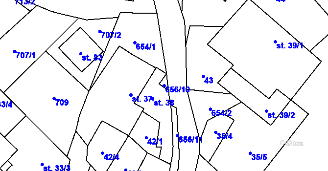 Parcela st. 656/10 v KÚ Unčín, Katastrální mapa