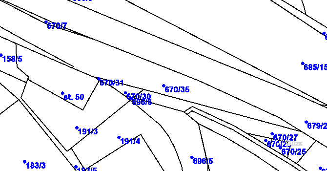 Parcela st. 670/35 v KÚ Unčín, Katastrální mapa