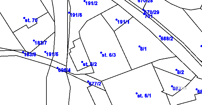 Parcela st. 6/3 v KÚ Unčín, Katastrální mapa