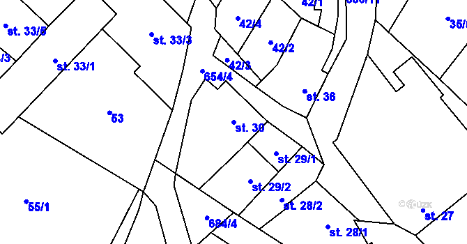 Parcela st. 30 v KÚ Unčín, Katastrální mapa