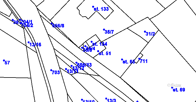 Parcela st. 51 v KÚ Unčín, Katastrální mapa