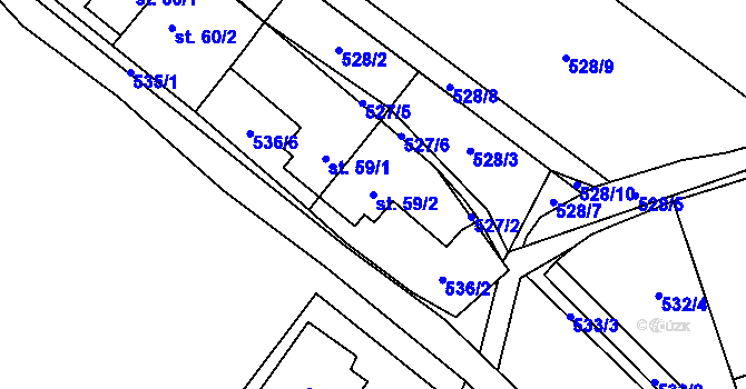 Parcela st. 59/2 v KÚ Unčín, Katastrální mapa