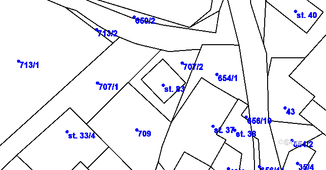 Parcela st. 83 v KÚ Unčín, Katastrální mapa