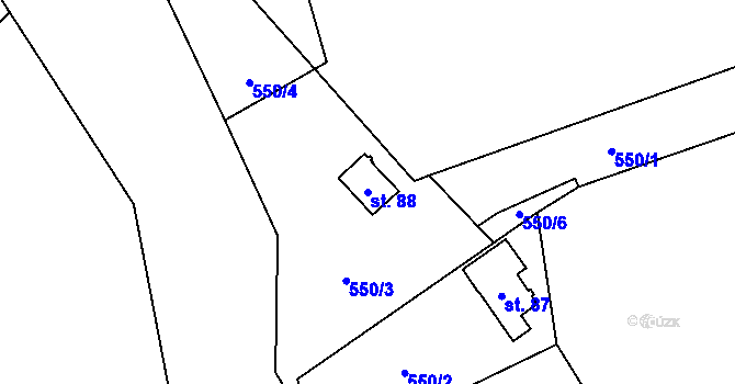 Parcela st. 88 v KÚ Unčín, Katastrální mapa