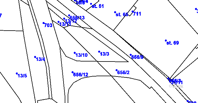 Parcela st. 13/3 v KÚ Unčín, Katastrální mapa