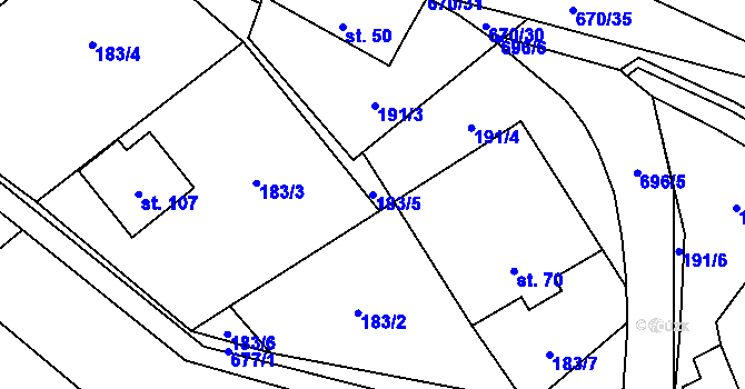 Parcela st. 183/5 v KÚ Unčín, Katastrální mapa