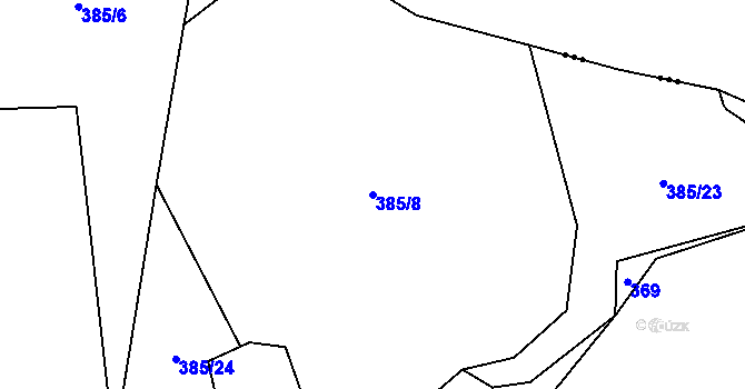 Parcela st. 385/8 v KÚ Unčín, Katastrální mapa