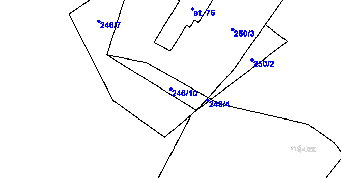 Parcela st. 246/10 v KÚ Unčín, Katastrální mapa