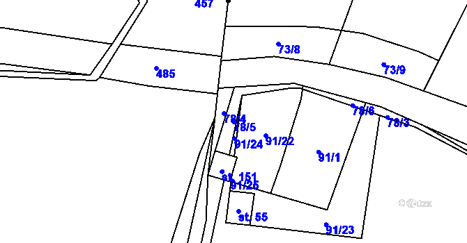 Parcela st. 78/5 v KÚ Unčín, Katastrální mapa