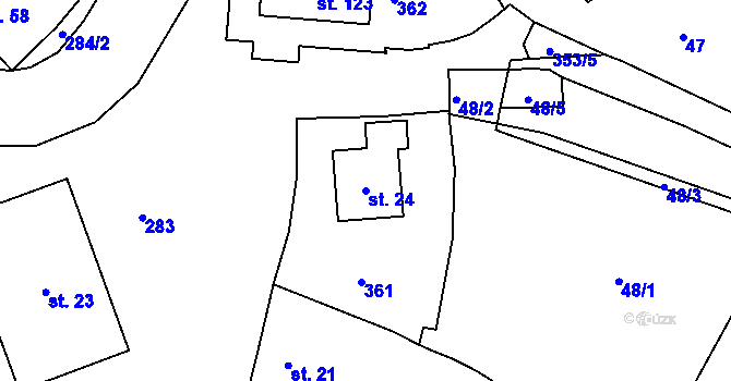 Parcela st. 24 v KÚ Rozvadovice, Katastrální mapa