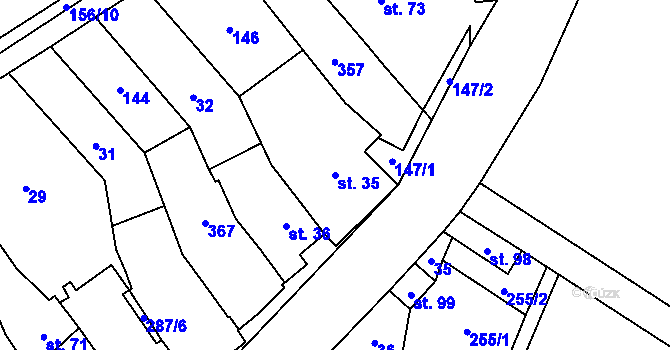 Parcela st. 35 v KÚ Rozvadovice, Katastrální mapa