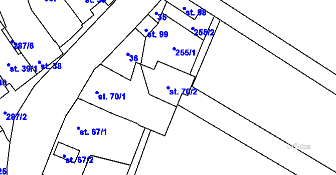 Parcela st. 70/2 v KÚ Rozvadovice, Katastrální mapa
