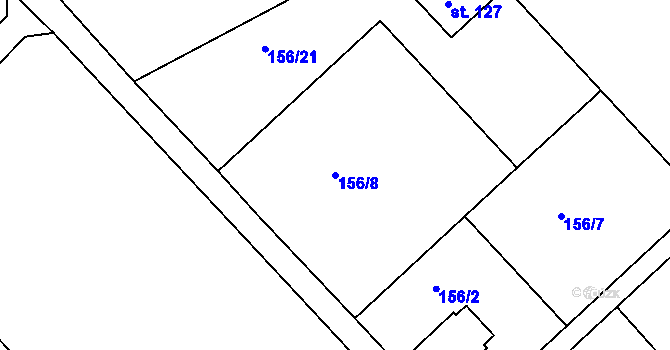Parcela st. 156/8 v KÚ Rozvadovice, Katastrální mapa