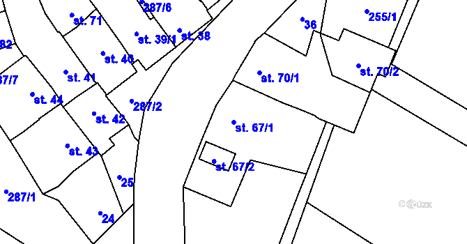 Parcela st. 67/1 v KÚ Rozvadovice, Katastrální mapa