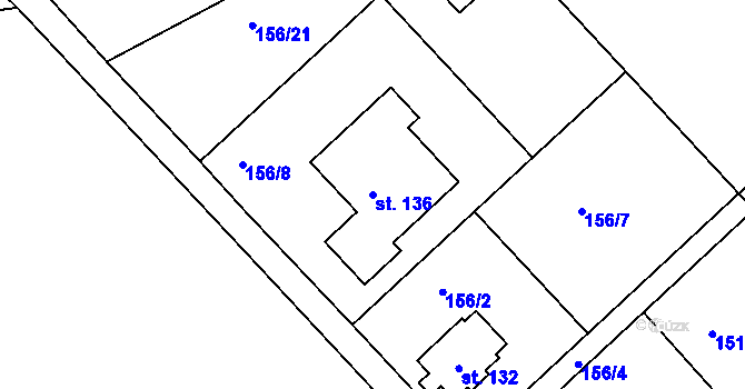 Parcela st. 136 v KÚ Rozvadovice, Katastrální mapa