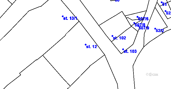 Parcela st. 12 v KÚ Unčovice, Katastrální mapa