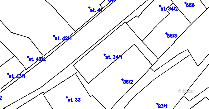 Parcela st. 34/1 v KÚ Unčovice, Katastrální mapa