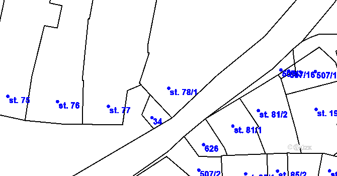 Parcela st. 78/1 v KÚ Unčovice, Katastrální mapa